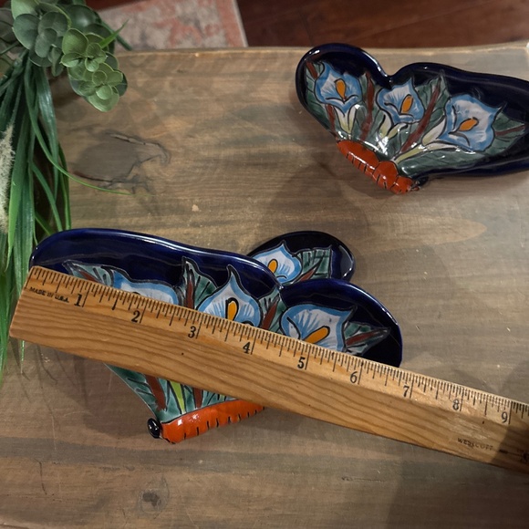 Set of Mexican Pottery Colorful Butterfly Wall Plaque Hand Painted Art Decor - Picture 6 of 7